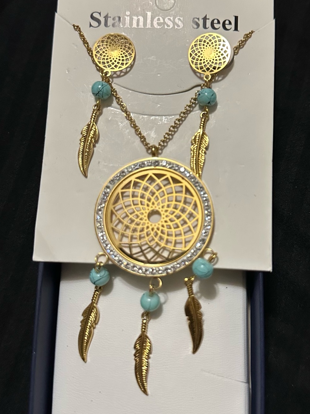 Gold and turquoise stainless steel dream catcher set